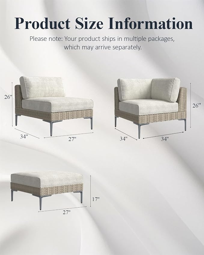 LayinSun 7-Piece Wicker Rattan Patio Furniture Set, Deep Seating Outdoor Modular Sectional Sofa Conversation Set with Thick Cushions for Lawn, Garden
