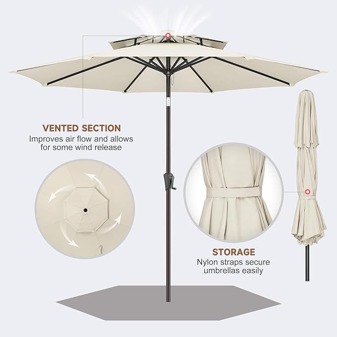 Jarka&Co 9ft Patio Umbrella Outdoor - 2 Tiers Table Outdoor Umbrella with Push Button Tilt Waterprool UV Protection, Sun Umbrella for Pool, Porch, Garden, Deck, Backyard (Ivory)