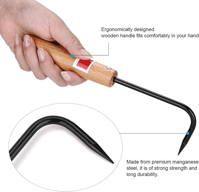 Root Hook Loosening Tool, Crack Weeder Tool with Wooden Handle, Bonsai Tools Gardening Tools