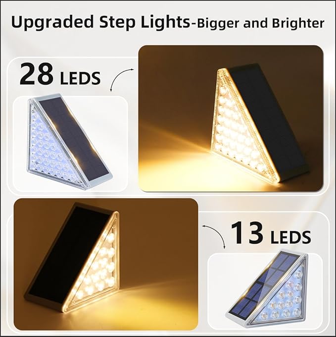 VOLISUN Solar Step Lights for Outside, Solar Stair Lights Outdoor Waterproof IP67,28 LED,240 LM,1200 mAH Outdoor Step Light,Outdoor Decor for Garden Stair, Deck, Front Step, Porch,and Patio（4 Pack）