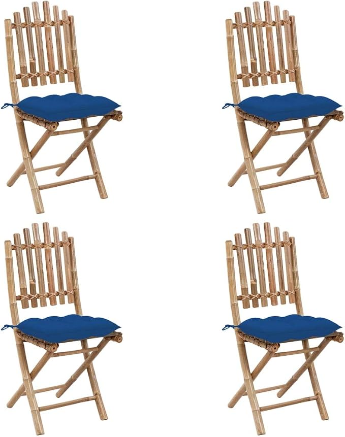 Foldable Bamboo Dining Set with Cushions, 5 Piece Folding Patio Dining Set for Al Fresco