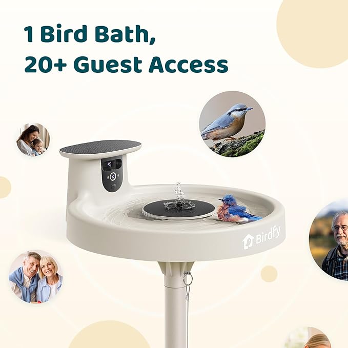 Birdfy Smart Bird Bath with Camera Solar Powered & Solar Fountain & Stand, Dual-Lens Camera for Bird Watching, Auto Capture Bird Videos & AI Identify, Ideal Present for Bird Lover