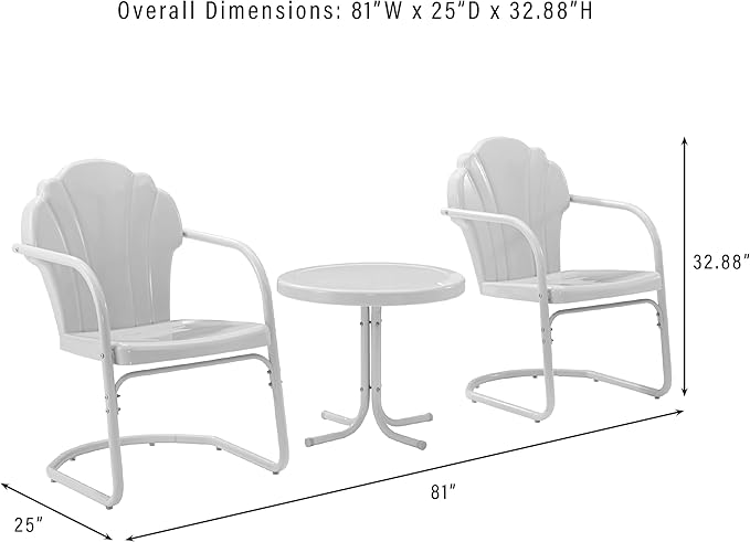 Crosley Furniture Tulip 3-Piece Outdoor Chair and Side Table Set, Vintage Retro Metal Patio Conversation Sets, Lavender Gloss