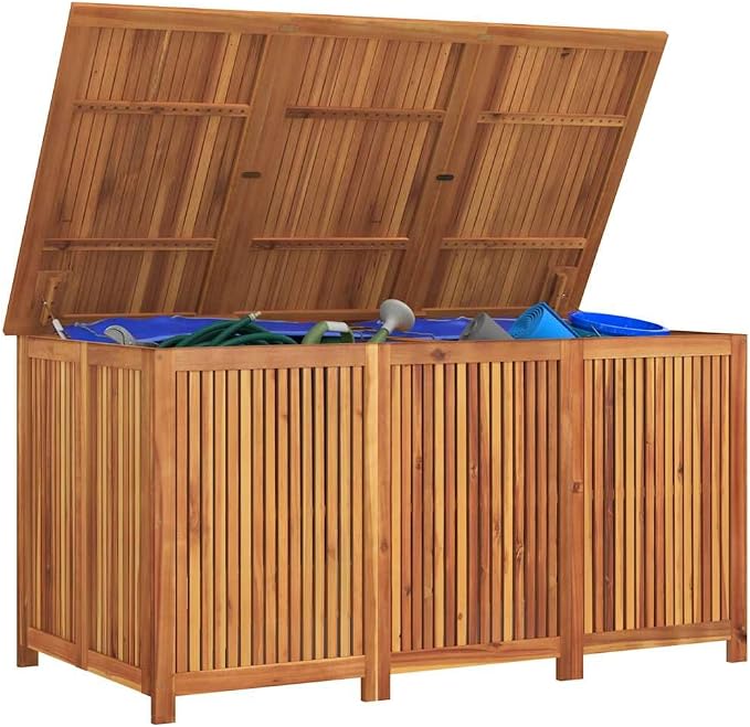 Solid Acacia Wood Garden Storage Box 150x80x75 cm, Large Outdoor Storage for Cushions and Tools, Includes Water-Resistant Bag