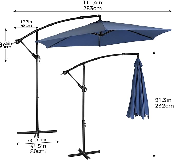 VOWNER Offset Patio Umbrella, Cantilever Outdoor Umbrellas with Easy Tilt Adjustment, UV Protection Sun Shade with Smooth Crank for Poolside, Garden, Backyard