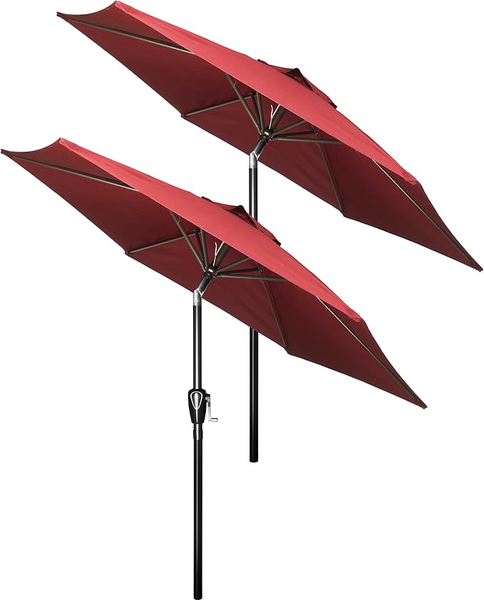 Simple Deluxe 2 Pack 7.5' Patio Umbrella Outdoor Table Market Yard Umbrella with 6 Sturdy Ribs for Backyard, Pool, Garden, Deck, Red