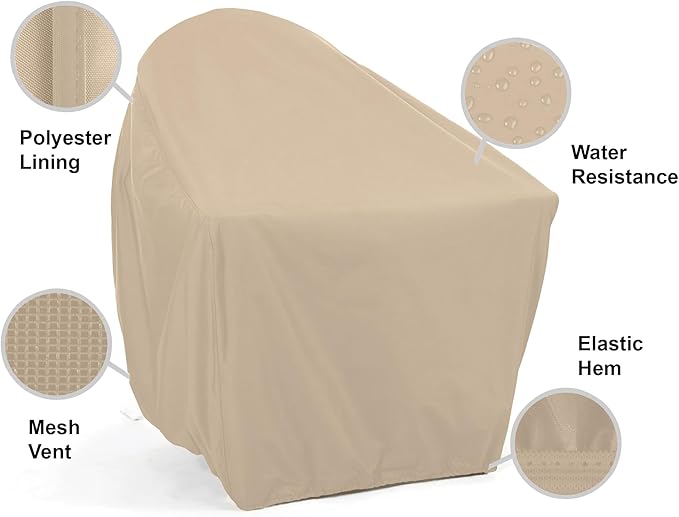 Covermates Classic Outdoor Adirondack Chair Cover – Weather-Resistant Vinyl Patio Chair Protector with Elastic Hem & Mesh Vent for All-Weather Outdoor Seating, 32W x 34D x 38H, Classic Tan