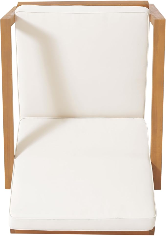 Christopher Knight Home Leah 2-Seater Acacia Wood Outdoor Patio Furniture Set, Outdoor Conversation Chat Set with Cushion, Adirondack Chairs Set of 2 + Side Table Set for Backyard Balcony, Teak+Beige