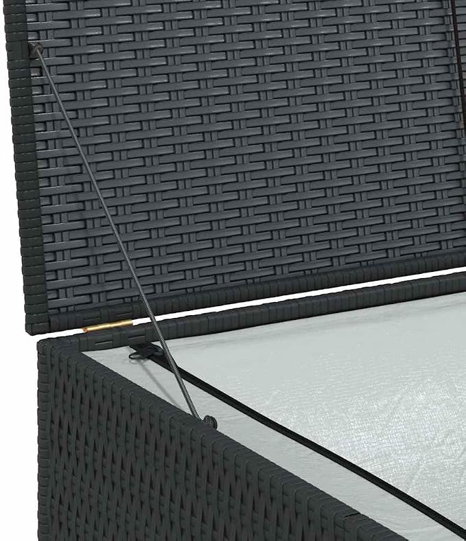 59"x39"x39" Black PE Rattan Outdoor Storage Box, Spacious Deck Chest for Cushions, Steel Frame Container, Weather-Resistant Garden Storage Solution for Patio, Balcony, Poolside
