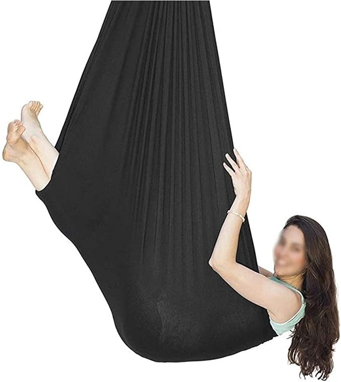 Kids Nylon Swing Hammock Indoor with Special Needs Elastic Parcel Steady Seat Swing Cuddle Hammock for Children Child and Teens Load Up to 200kg (Color : Black, Size : 150 x 280 cm (L x W).)