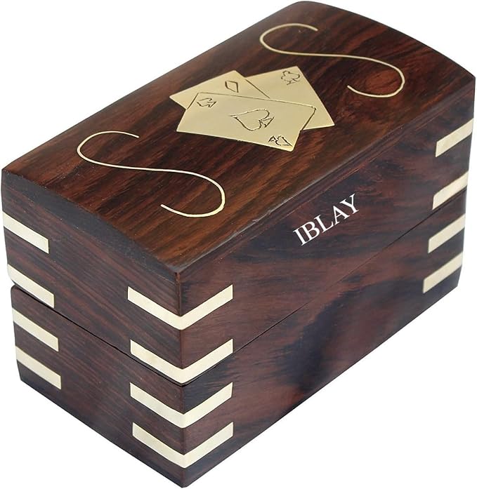 IBLAY Wooden Double Deck Playing Card Box Holder - Solid Wood Storage Case for 2 Poker or Bridge Decks, Handmade Card Organizer, Decorative Travel-Friendly Gift