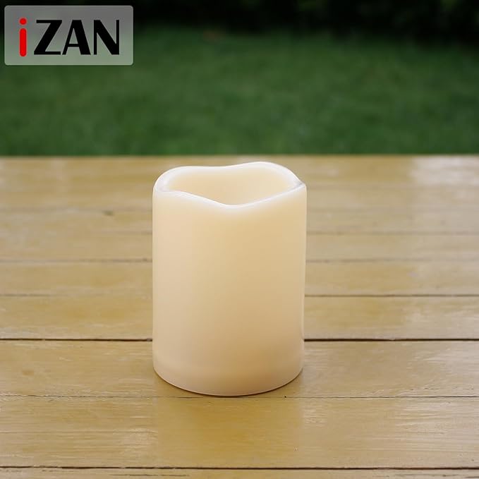 iZAN Set of 1 Outdoor Flameless LED Candle with Timer - Waterproof Plastic Flickering Battery Operated LED Pillar Candles Wedding Party Garden Decoration Long Lasting Battery Life 3x4 inch