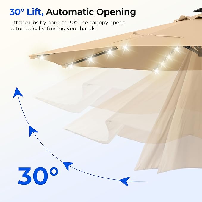 HOMSHADE 9 FT Motorized Patio Umbrella with Remote Control, Outdoor Patio Umbrella with Solar Lights, Umbrella Outdoor Patio with UPF50+ UV Protection, 5-Year Fade Resistant for Deck, Backyard, Pool