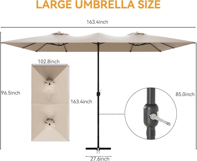 8 PCS Outdoor Patio Dining Set with 13.6ft Double-Sided Patio Umbrella,Patio Table and Chairs Metal Outdoor Patio Furniture Set,Dining Table Set with 6 Swivel Chairs,Brown