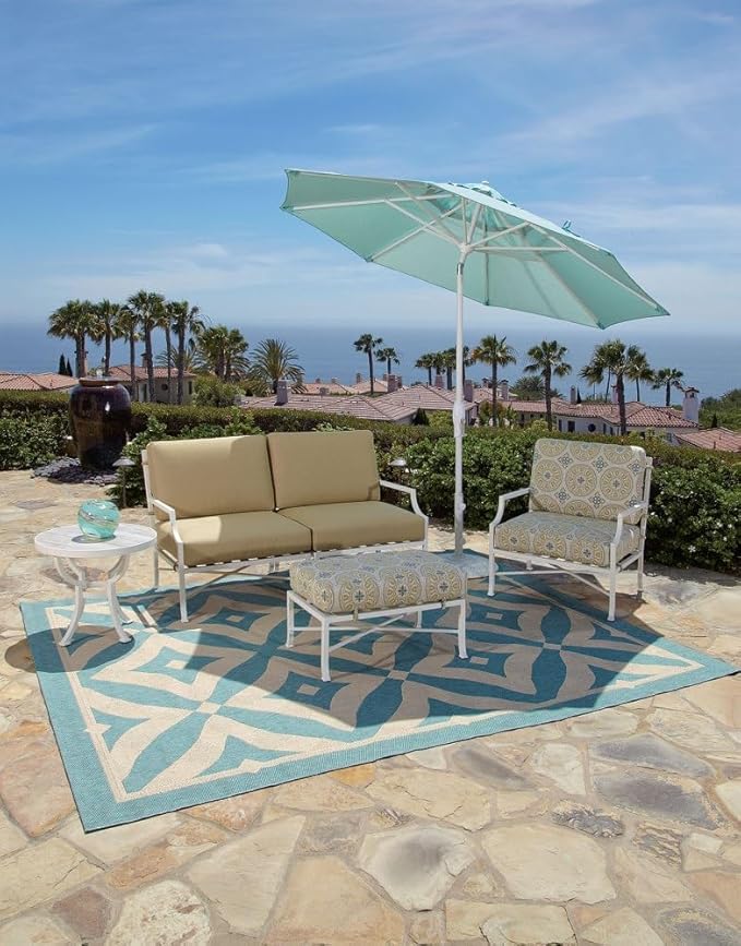Treasure Garden 9-Foot Patio Umbrella - Outdoor Furniture Market Umbrella – Auto Tilt – Bronze Aluminum Frame (Obravia, Khaki)