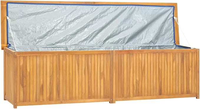 Homgoday Patio Storage Box, Large Outdoor Wooden Storage Deck Box, with Water-Proof Lining, 78.7" x 19.7" x 21.7" Storage Bench Seat, Solid Teak Wood