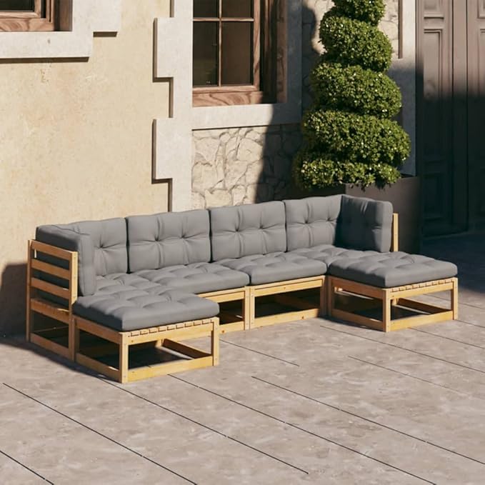 Patio Lounge Set with Cushions,Outdoor Conversation Furniture Sets,Outdoor Furniture Sets,for Lawn,Garden,Backyard,6 Piece Solid Pinewood