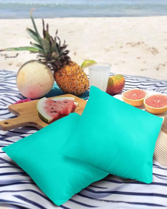 Outdoor Waterproof Throw Pillow Covers Set of 2 Teal Green Pattern Pillowcases 26x26 Inches Pure Colour Patio Decorative Pillows Cushion Case Patio Pillows for Couch Bed Chair Garden