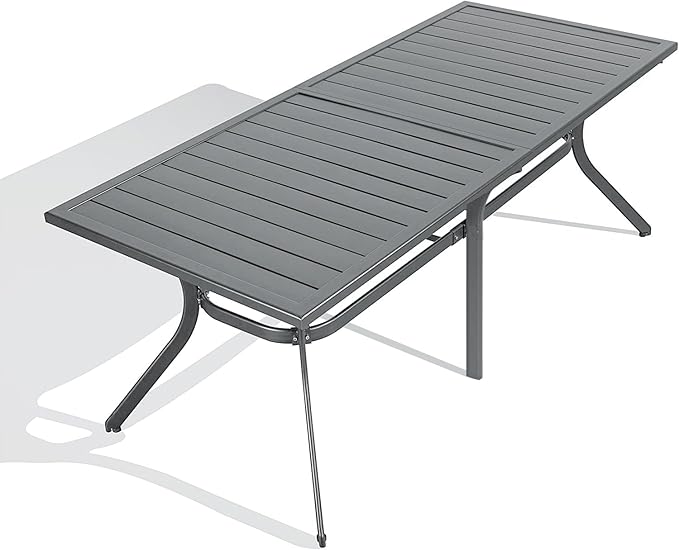 PURPLE LEAF 6-8 Person Outdoor Aluminum Dining Table with Height Adjustable Feet and Slatted Tabletop Large Rectangle Patio Table for Garden Porch Deck