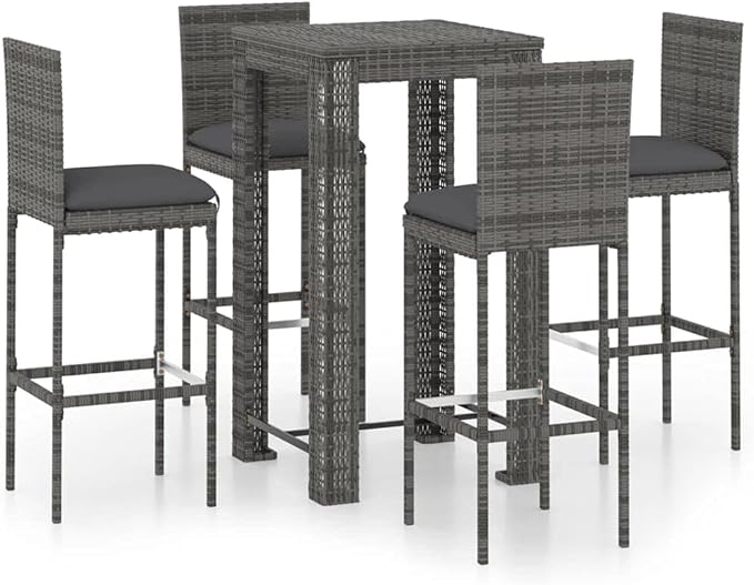 5 Piece Patio Bar Set with Cushions,Garden Table and Chairs Sets,Garden Conversation Sets, Outdoor Patio Furniture,for Patio,Backyard,Garden,Poly Rattan Gray