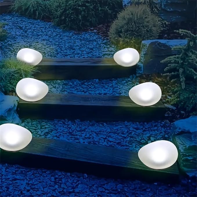 Solar Lights, Pebbles, Outdoor Waterproof Landscape Night Lights for Garden Paths, Stairs, Lawns, Patios, Yard Party Decorations, 2 Pack (White Light)