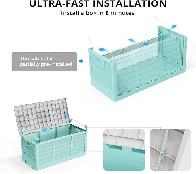 Outvita Foldable 75 Gallon Outdoor Storage Box, Plastic Storage Containers with Lid, Patio Deck Box Furniture for Garden, Pool, Balcony, Yard (Green)