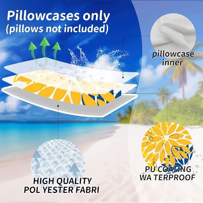 DFXSZ Outdoor Waterproof Pillow Covers 18x18 Set of 2 Yellow Blue Flower | Spring Summer Waterproof Flower Throw Pillowcases（No Inserts）Outdoor Decor for Patio Funiture Garden Polyester Covers
