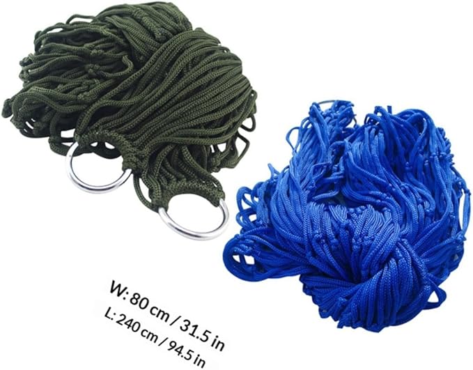 BESTonZON 2pcs Outdoor Nylon Rope Hammocks Hanging Nap Bed for Camping and Travel, Blue and Army Green Mesh Hammock Swing Beds, Lightweight Portable Patio Swing Random Color
