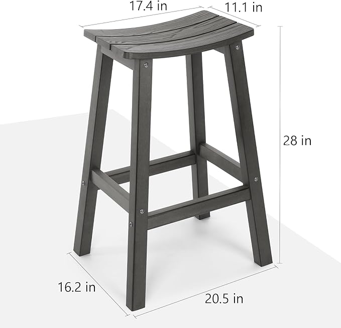 Stoog All-Weather Bar Stools Set of 4, 28" Outdoor Barstools with 400 lbs Capacity, Easy to Clean Low Maintenance HIPS Furniture, for Bar, Kitchen Counter & Patio, Grey