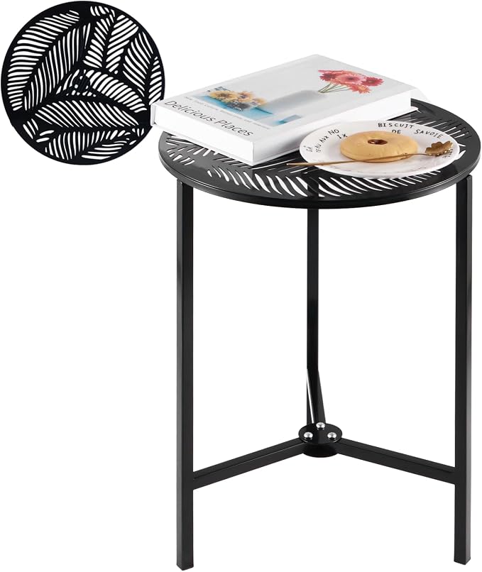 Party Zealot 1-Pack Small Round Metal Side Tables, 13-Inch Black Outdoor End Tables for Patio, Balcony, Porch or Garden – Weather-Resistant Corner Coffee Table for Small Spaces & Indoor Plant Stand