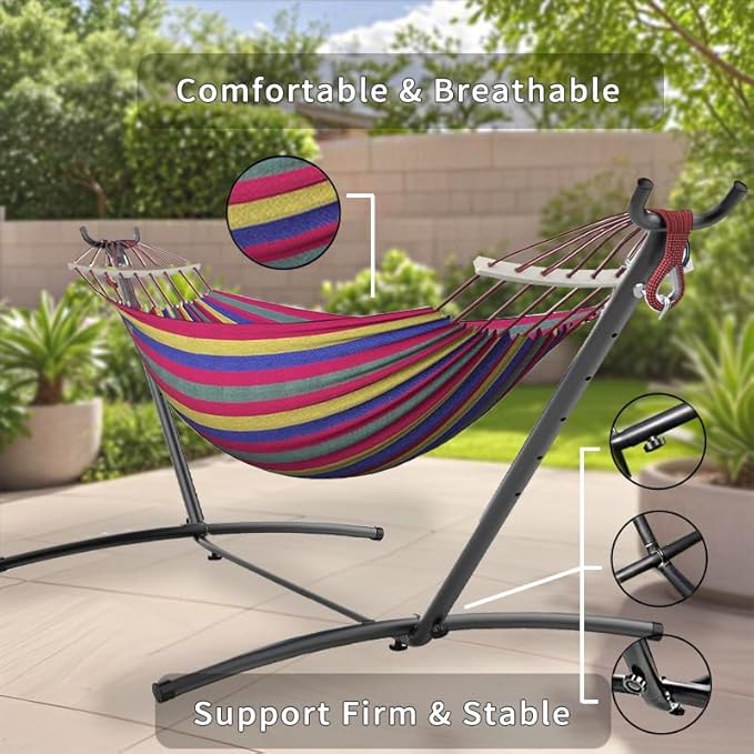 Double Hammock, Heavy Duty Portable, 500 lb Weight Capacity, Perfect for Both Indoors and Outdoors, 2 Person Hammock with Carrying Bag, Wide Red