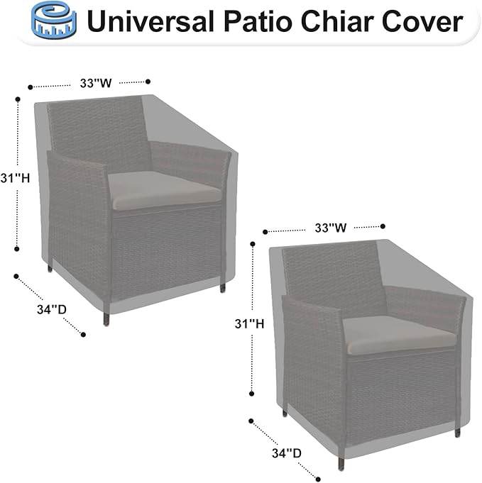 OutdoorLines Outdoor Waterproof Furniture Chair Cover - UV-Resistant Patio Lawn Chair Covers for Outdoor Furniture Windproof Heavy Duty Chair Covering, 2 Packs, 33Wx34Dx31H Inches, Grey