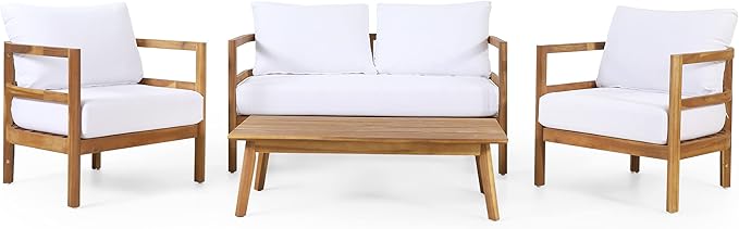 Christopher Knight Home Ellendale Chat Set, White + Teak
