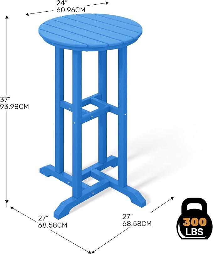 Costaelm Outdoor Bar Table, 37" Counter Height Round Patio Cocktail Bar Table, Patio Bar Table Bistro Dining Table Pub Table for Front Porch Deck, Backyard, Garden, Pacific Blue