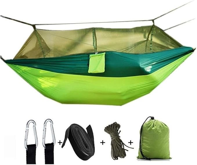 Hangmat Hammock with Net, Double & Single Portable Outdoor Hammocks Parachute Lightweight Nylon with Tree Straps Buiten Hammock(Blue)