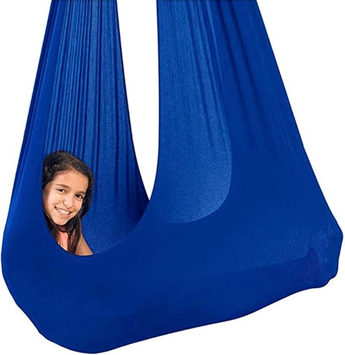 Indoor Swing Chair Soft Hanging Hammock for Kids Child and Teens with Special Needs Yoga Sensory Integration Outdoor Camping (Color : Blue, Size : 100 x 280 cm)