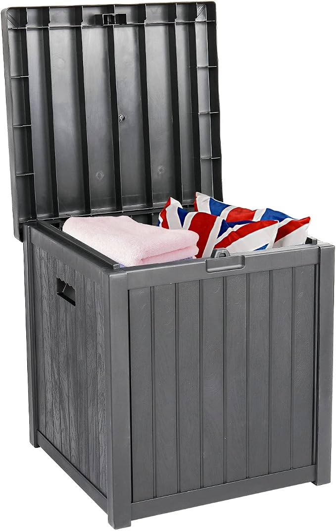 Vasitelan 51 Gallon Square Deck Storage Box Resin Outdoor Storage Container With Handles for Patio Garden Yard (Gray1)