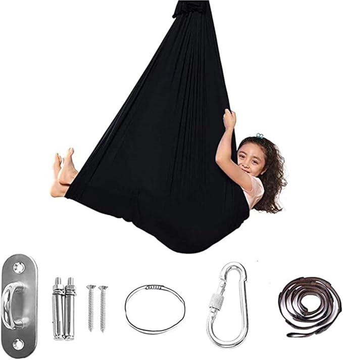 Kids Sensory Swing Hammock Therapy Cuddle Swings for Child Therapy Autism ADHD ADD Elastic Parcel Steady Seat Swing Up to 200kg (Color : Black, Size : 150 x 280 cm)