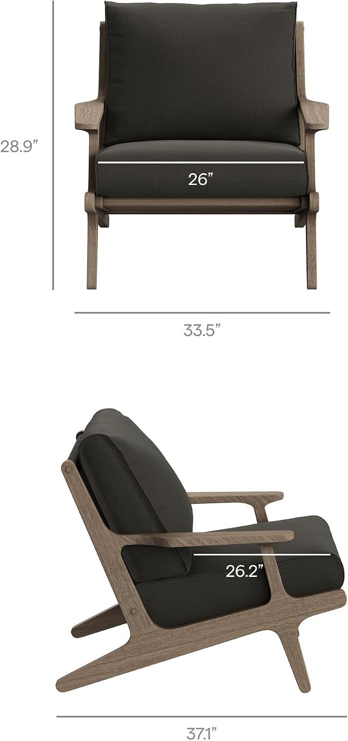 Modway Saratoga 5-Piece Teak Wood Outdoor Furniture Set in Weathered Gray Flint - Patio Conversation Set with Loveseat, 2 Armchairs, Side Table and Coffee Table