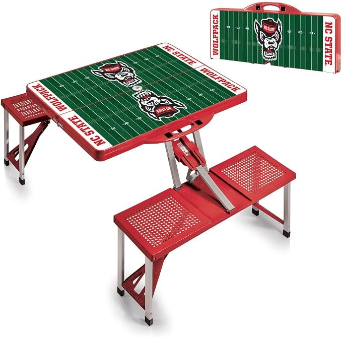 PICNIC TIME NCAA NC State Wolfpack Football Field Folding Picnic Table - Camping Table - Outdoor Table with Umbrella Hole, (Red)