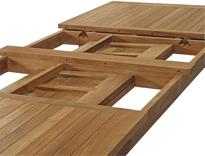 Pemberly Row Extendable Outdoor Patio Dining Table, Solid Teak Wood, Natural Finish, 70.5"-108.5" Adjustable Length, Rich Wood Grain, Tapered Legs, Durable Modern Design for Outdoor Patio Dining