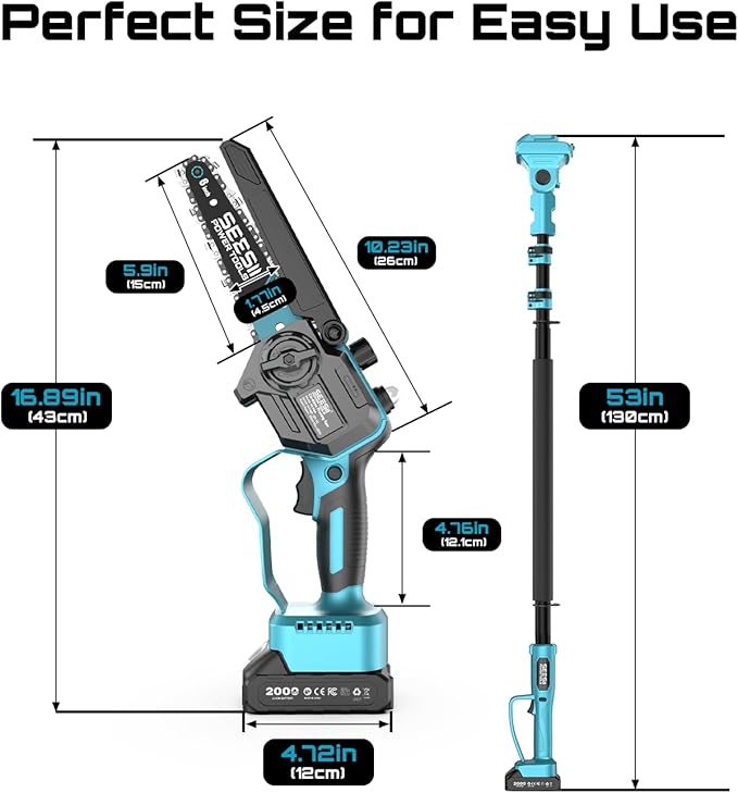 SEESII 2-in-1 Electric Pole Saws for Tree Trimming, 6 Inch Mini Chainsaw Cordless with Extension Pole, Battery Powered Pole Chain Saw, Tree Trimmer Limb Branch Cutter Pruner with 2 Battery P6 Plus