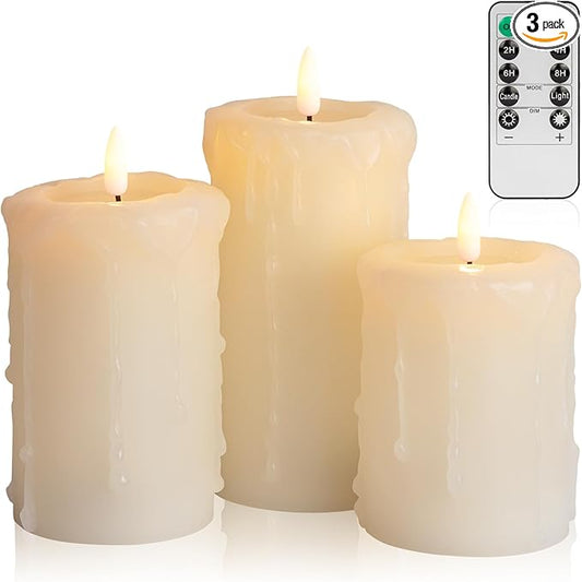 ANGELLOONG Flameless Candles with Remote, Battery Operated Candles with Flickering Flame, Fake LED Electric Timer Candles for Home Holiday Party Christmas Decor, Dripping