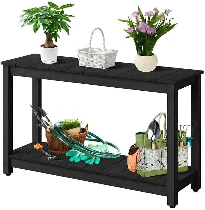 Garvee 48-Inch Outdoor Console Table - 2-Shelf Weatherproof Patio Buffet Table with Adjustable Feet, All-Weather Entryway & Bar Table for Patio, Porch, Backyard