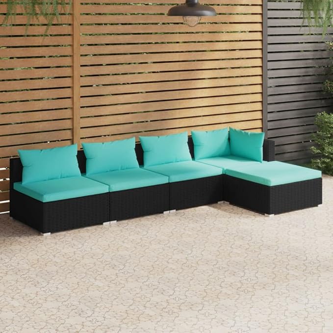 5 Piece Patio Lounge Set with CushionsOutdoor Dining Chairs,Patio Furniture Set,Outdoor Sectional Sofa,Patio Conversation Seat,Outdoor Seating,Modern Style,for Garden,Backyard, Poly Rattan Black