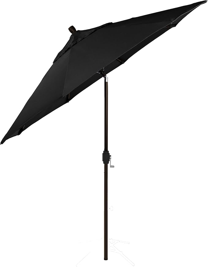 California Umbrella 5-Year-Non-Fading, 9Ft Premium Patio Umbrella, Hand-Crank, Button-Tilt, Bronze Frame, Solution Dyed Black Fabric