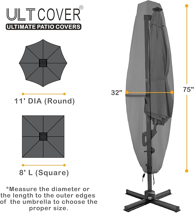 ULTCOVER Patio Parasol 600D Waterproof Clear Top Outdoor Umbrella Cover - Fits Solar Umbrella 8-11 Feet, Black