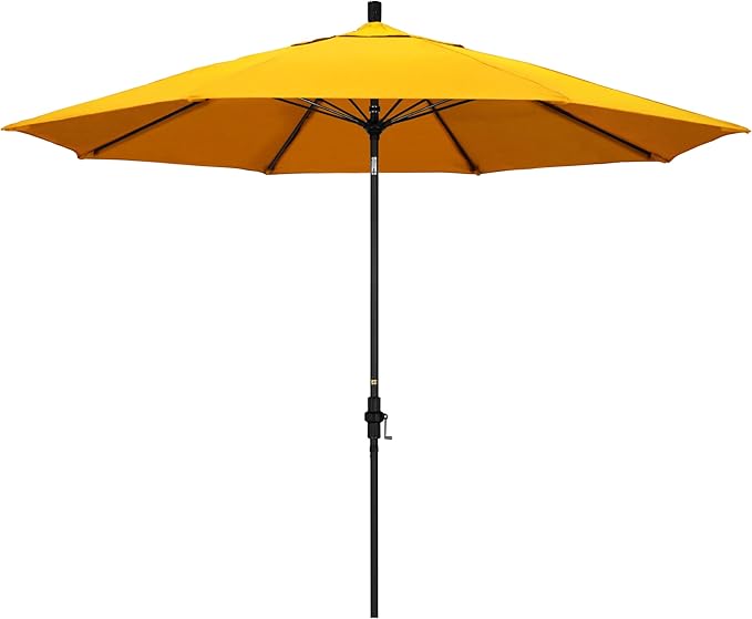 California Umbrella 11Ft Sunbrella Patio Umbrella, Fiberglass Ribs, Hand-Crank, Tilt-Collar, Black Frame, Sunflower Yellow Fabric