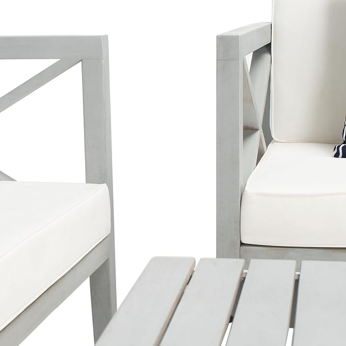 Safavieh Outdoor Nunzio Grey and Beige 4-Piece Patio Set (Pillows Included)