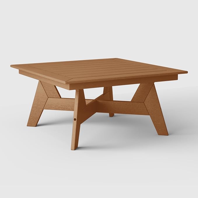 WestinTrends Avalon Modern Low Outdoor Patio Square HDPE Coffee Table, Teak